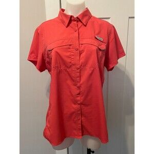 COLUMBIA Womens SHIRT Short Sleeve SALMON/Pink Omni-Shade Fishing Size XL